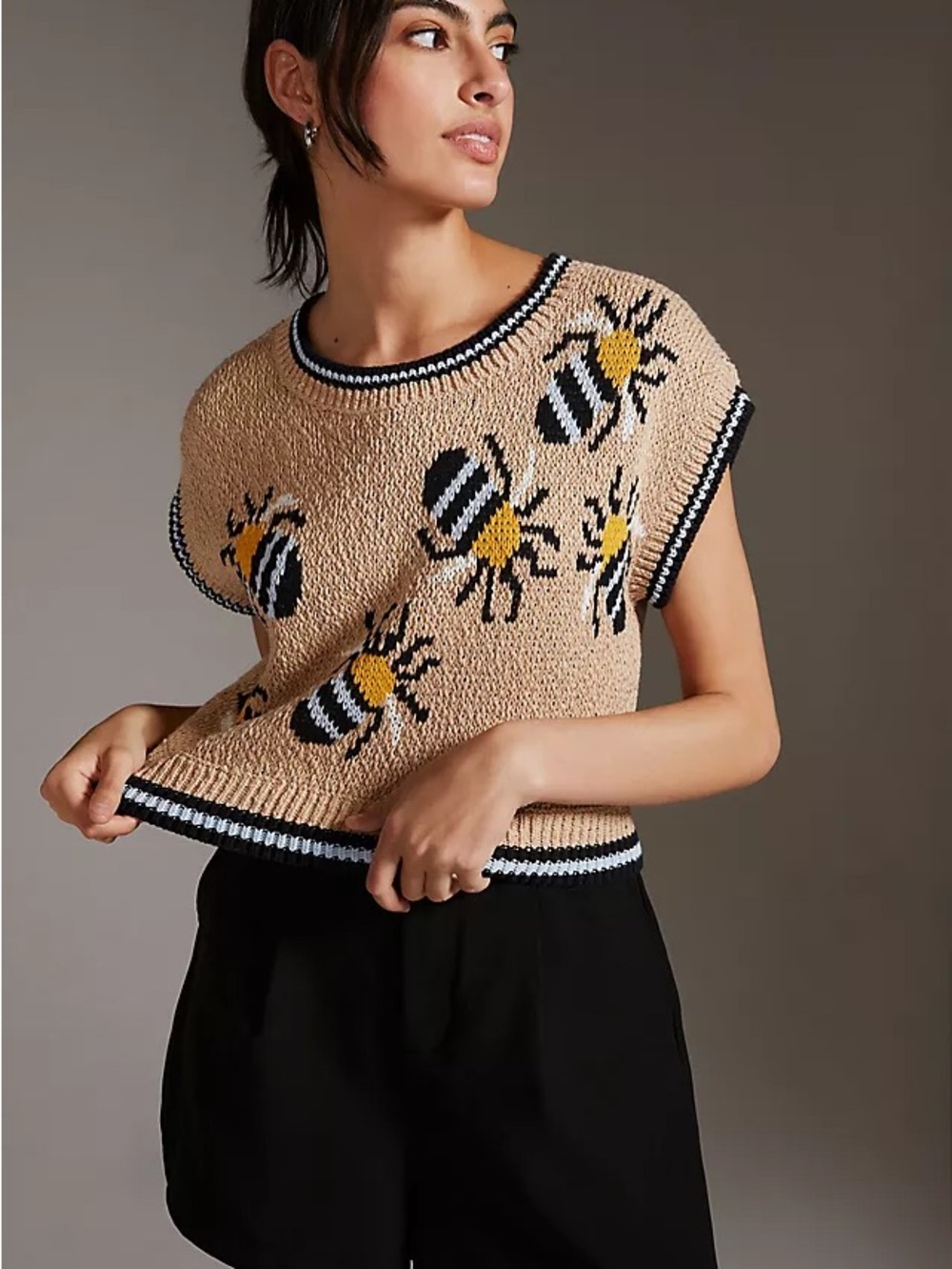 Anthropologie Bee Intarsia Short Sleeve Sweater Top - Size SP - Picture 4 of 4